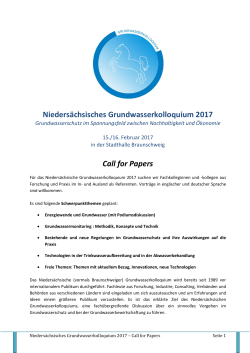 Niedersächsisches Grundwasserkolloquium 2017 Call for