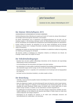 Ausschreibungsdetails Mainzer Wirtschaftspreis 2015