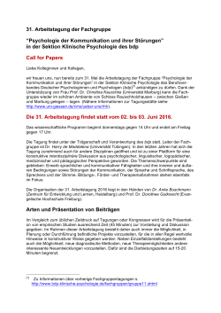 Call for Papers - BDP - Sektion Klinische Psychologie