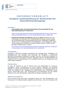 I N F O R M A T I O N S B L A T T bez&uuml;glich Impfempfehlung f&uuml;r