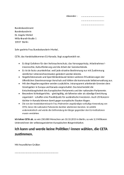 Brief an Frau Bundeskanzlerin Dr. Angela Merkel