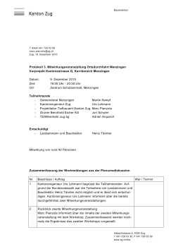 Optimierung Ortsdurchfahrt Menzingen, Protokoll