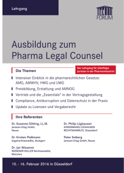 Ausbildung zum Pharma Legal Counsel