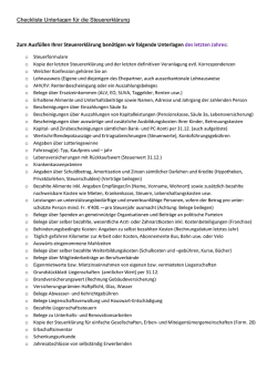 Checkliste Unterlagen f&uuml;r Steuererkl&auml;rung