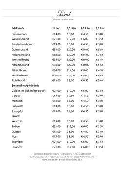 Edelbr&auml;nde: 1 Liter 0,5 Liter 0,2 Liter 0,1 Liter Birnenbrand &euro;13,00