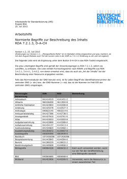 Arbeitshilfe Normierte Begriffe zur Beschreibung des Inhalts RDA