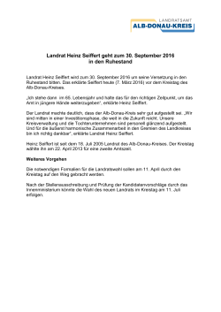 Landrat Heinz Seiffert geht zum 30. September 2016 in den