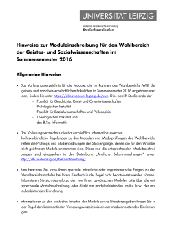 Hinweise zur Moduleinschreibung f&uuml;r den Wahlbereich der Geistes