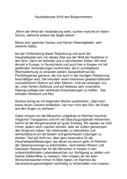 Haushaltsrede des B&uuml;rgermeisters
