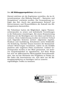 Hiermit m&ouml;chten wir die Ergebnisse vorstellen, die im Al