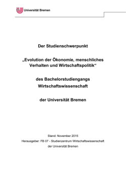 Der Studienschwerpunkt „Evolution der Ökonomie, menschliches