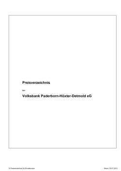 Preisverzeichnis Volksbank Paderborn-Höxter