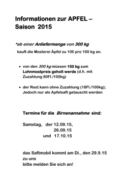 Informationen zur APFEL &ndash; Saison 2015 *ab einer Anliefermenge