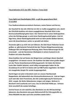 Haushaltsrede 2015 der BfB / Redner: Franz Apfel Franz Apfel zum