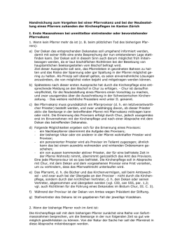 Handreichung zum Vorgehen bei einer Pfarrvakanz und bei der