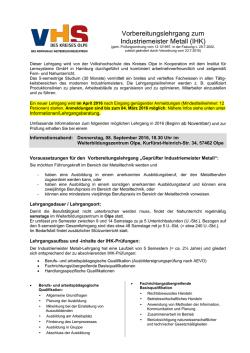 Info-Blatt Industriemeister/Metall (IHK)