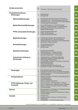 Inhaltsverzeichnis Produktinformationen Dichtungen
