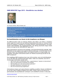 GMP-BERATER Tage 2015 &ndash; Bew&auml;hrtes neu denken - GMP