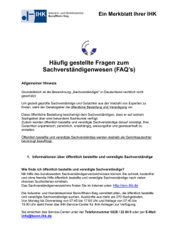 H&auml;ufig gestellte Fragen zum Sachverst&auml;ndigenwesen (FAQ`s)
