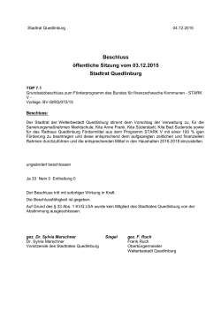 Beschluss öffentliche Sitzung vom 03.12.2015 Stadtrat Quedlinburg