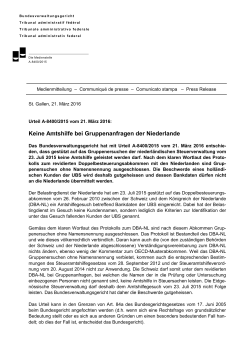 A-8400/2015: Keine Amtshilfe bei Gruppenanfragen der Niederlande