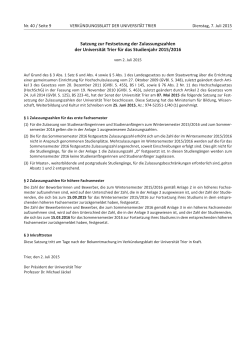 Satzung zur Festsetzung der Zulassungszahlen der Universität Trier