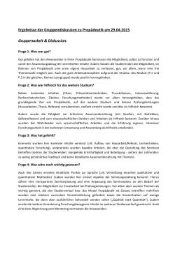 Ergebnisse der Gruppendiskussion zu Propädeutik am 29.04.2015