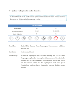 V3 – Synthese von Kupfersulfid aus den Elementen Gefahrenstoffe