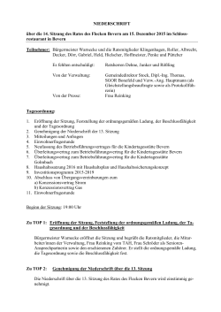 14. Sitzung des Rates des Flecken Bevern v. 15.12.2015