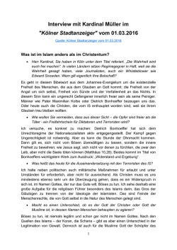 Interview mit Kardinal M&uuml;ller im "K&ouml;lner Stadtanzeiger" vom 01.03