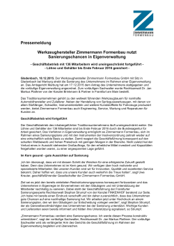 PM - Zimmermann Formenbau GmbH nutzt Sanierungschancen in