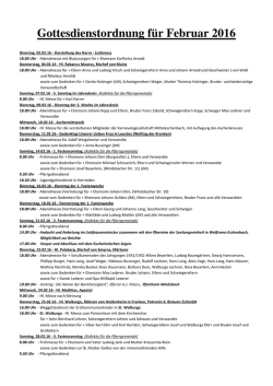 Gottesdienstordnung f&uuml;r Februar 2016