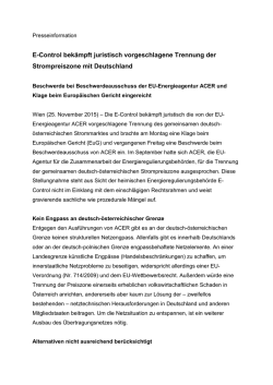 E-Control bek&auml;mpft juristisch vorgeschlagene Trennung der