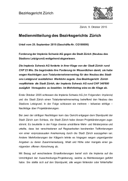 Medienmitteilung des Bezirksgerichts Zürich
