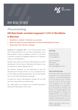 HIH Real Estate vermietet insgesamt 11.274 m&sup2; B&uuml;rofl&auml;che in