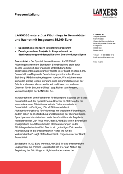 Pressemitteilung LANXESS unterstützt Flüchtlinge in Brunsbüttel