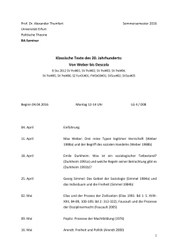 BA-Seminar Klassische Texte des 20. Jahrhunderts: Von Weber bis