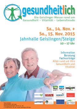 Sa., 14. Nov. + So., 15. Nov. 2015 Jahnhalle Geislingen/Steige