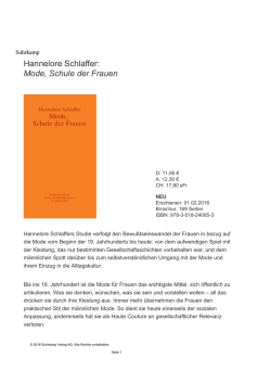 Hannelore Schlaffer: Mode, Schule der Frauen