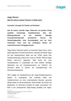 Hager Electro: Seit 25 Jahren starker Partner in &Ouml;sterreich