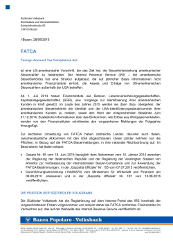 Die Südtiroler Volksbank als FATCA konformes Finanzinstitut