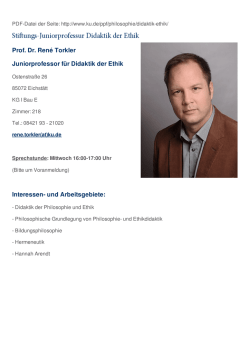 Prof. Dr. René Torkler Juniorprofessor für Didaktik der Ethik