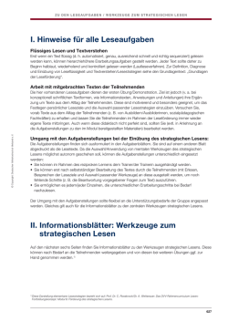II. Informationsbl&auml;tter: Werkzeuge zum strategischen Lesen I