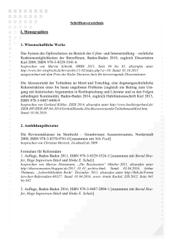 Schriftenverzeichnis I. Monographien 1. Wissenschaftliche Werke