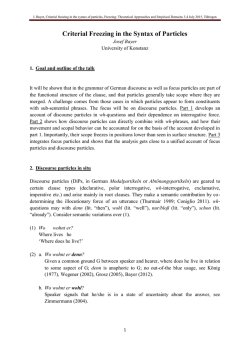 J. Bayer, Criterial freezing in the syntax of particles, Freezing