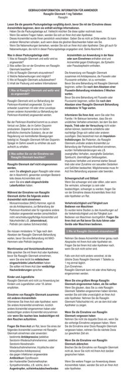 Gebrauchsinformation Rasagilin Glenmark 1 mg Tabletten