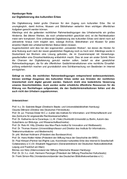 Hamburger Note zur Digitalisierung des kulturellen Erbes