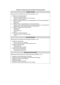 Hinweise zur Verbesserung der Qualit&auml;t Ihrer Abschlussarbeit