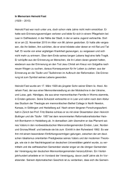 In Memoriam Heinold Fast - Verein für Reformationsgeschichte