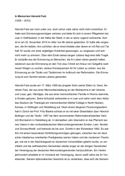 In Memoriam Heinold Fast - Verein f&uuml;r Reformationsgeschichte
